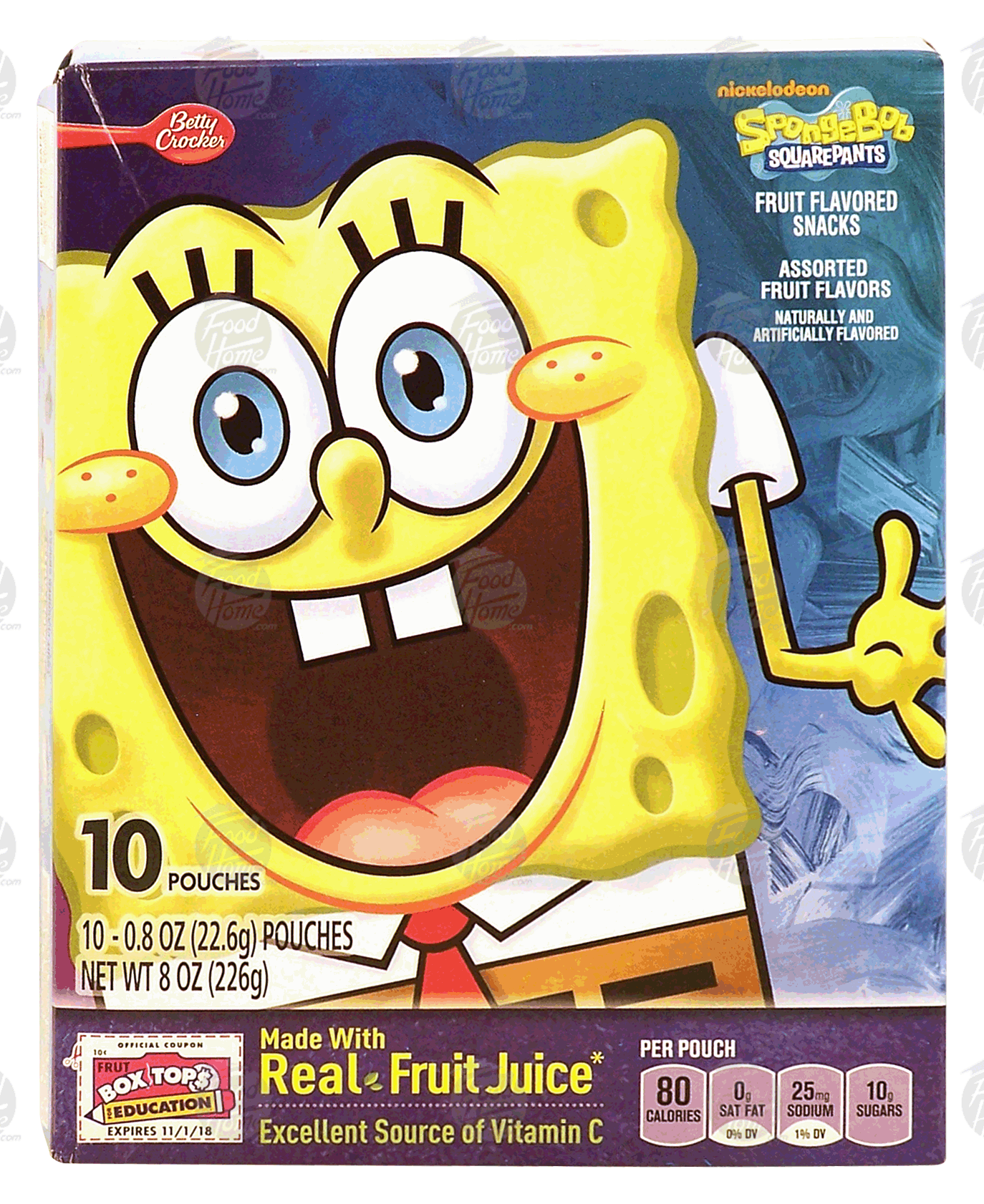 Betty Crocker SpongeBob Square Pants; assorted fruit flavored snacks, 10-pouches Full-Size Picture